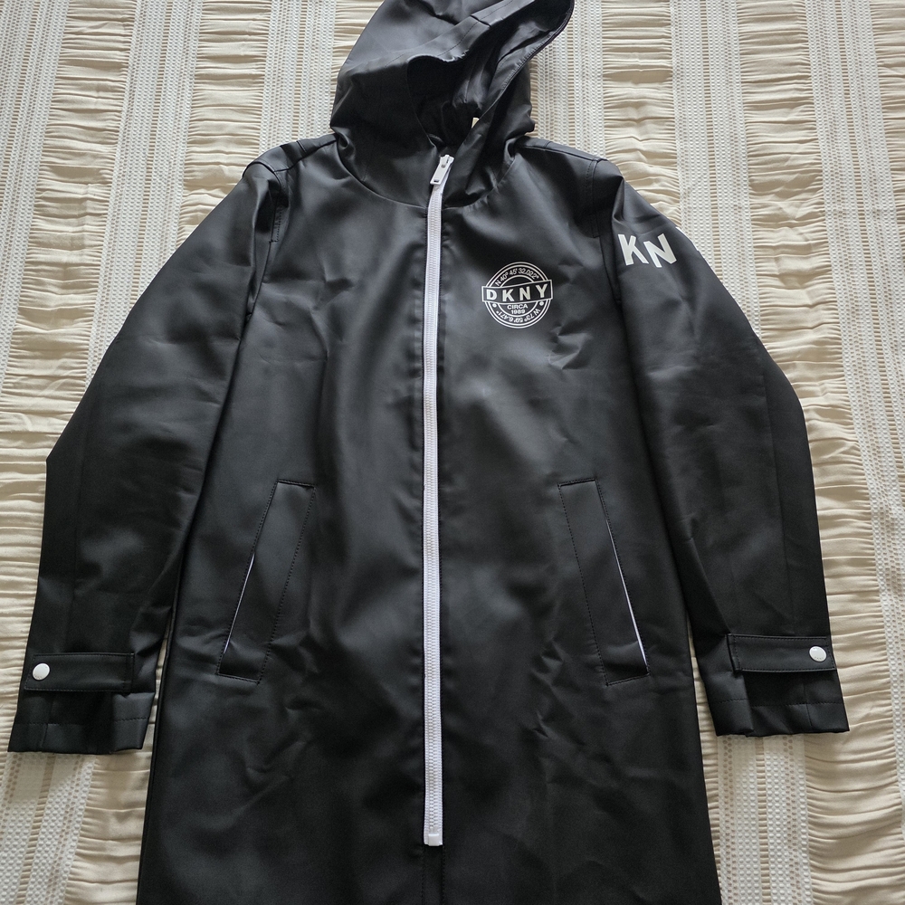 DKNY Black Hooded Raincoat